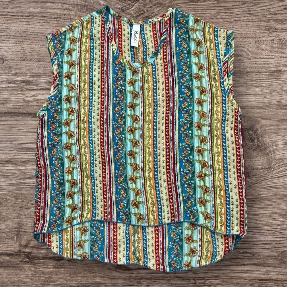 Feelib Feel Liberated Flowy Sheer Hi-Low Floral Tank Top Vibrant Multi-Color